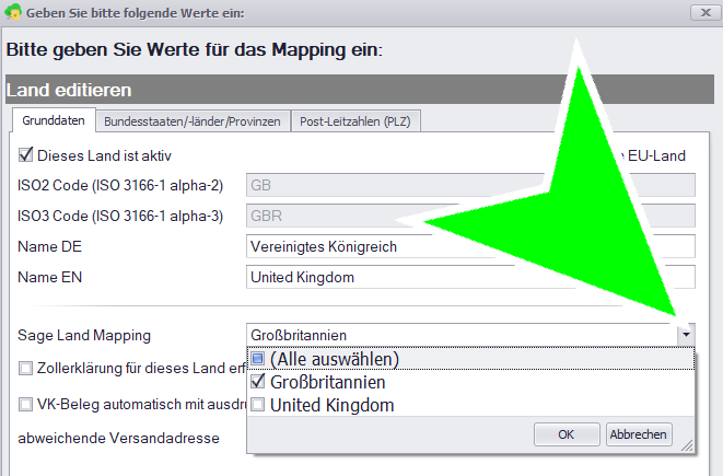 Länder editieren – Fracht Mapping Länder editieren – Fracht Mapping