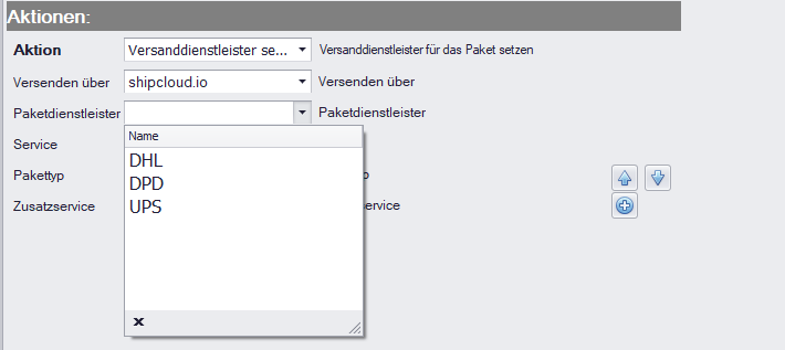 Paketdienstleister festlegen
